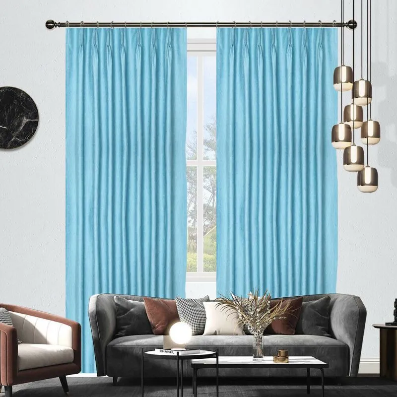 Aqua Blackout Pinch Pleat Curtains