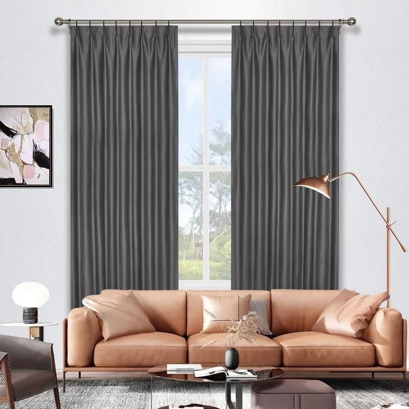 Silver Blackout Room Darkening Pinch Pleat Curtains
