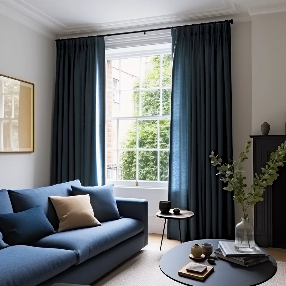 Peacock Double Pinch Pleat Linen Curtain Panel