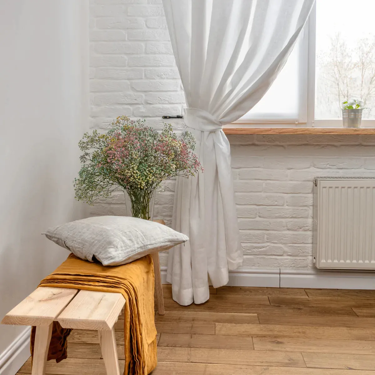 Single Double Pinch Pleat Linen Curtain with Blackout Lining
