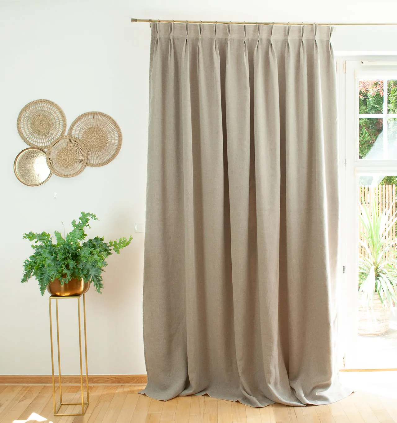 Double Pinch Pleat Linen Curtain Panel with Blackout Lining