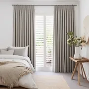 Double Pinch Pleat Linen Curtain Panel for Bedroom with Cotton