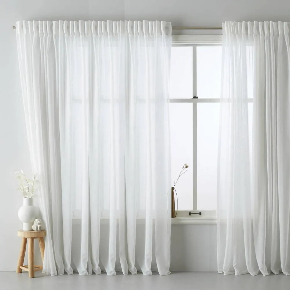 COTTON LOOK Voile Sheer Multiband Curtain Panel White